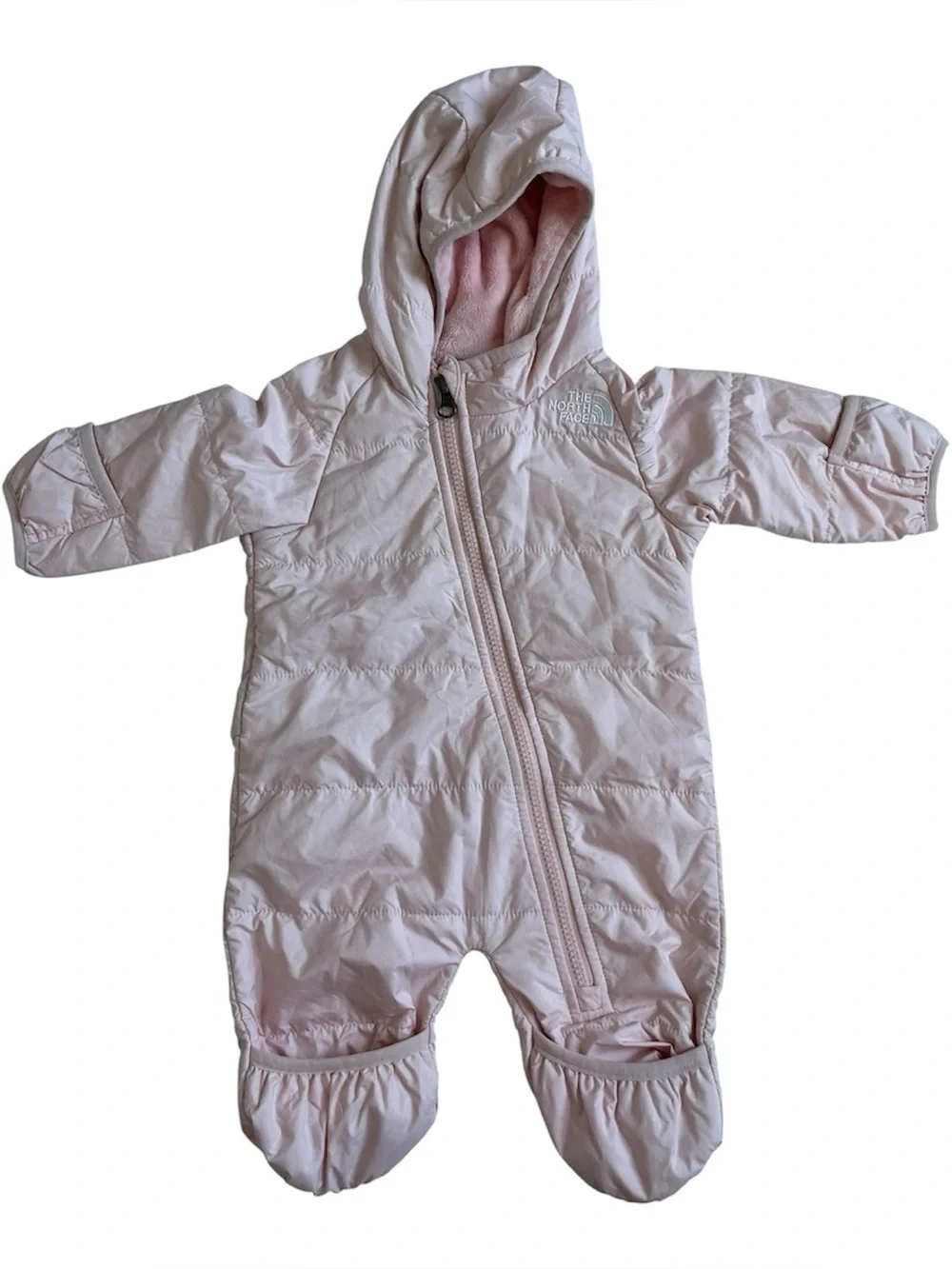 The North Face Pale Pink Hooded Infant One-Piece Snowsuit